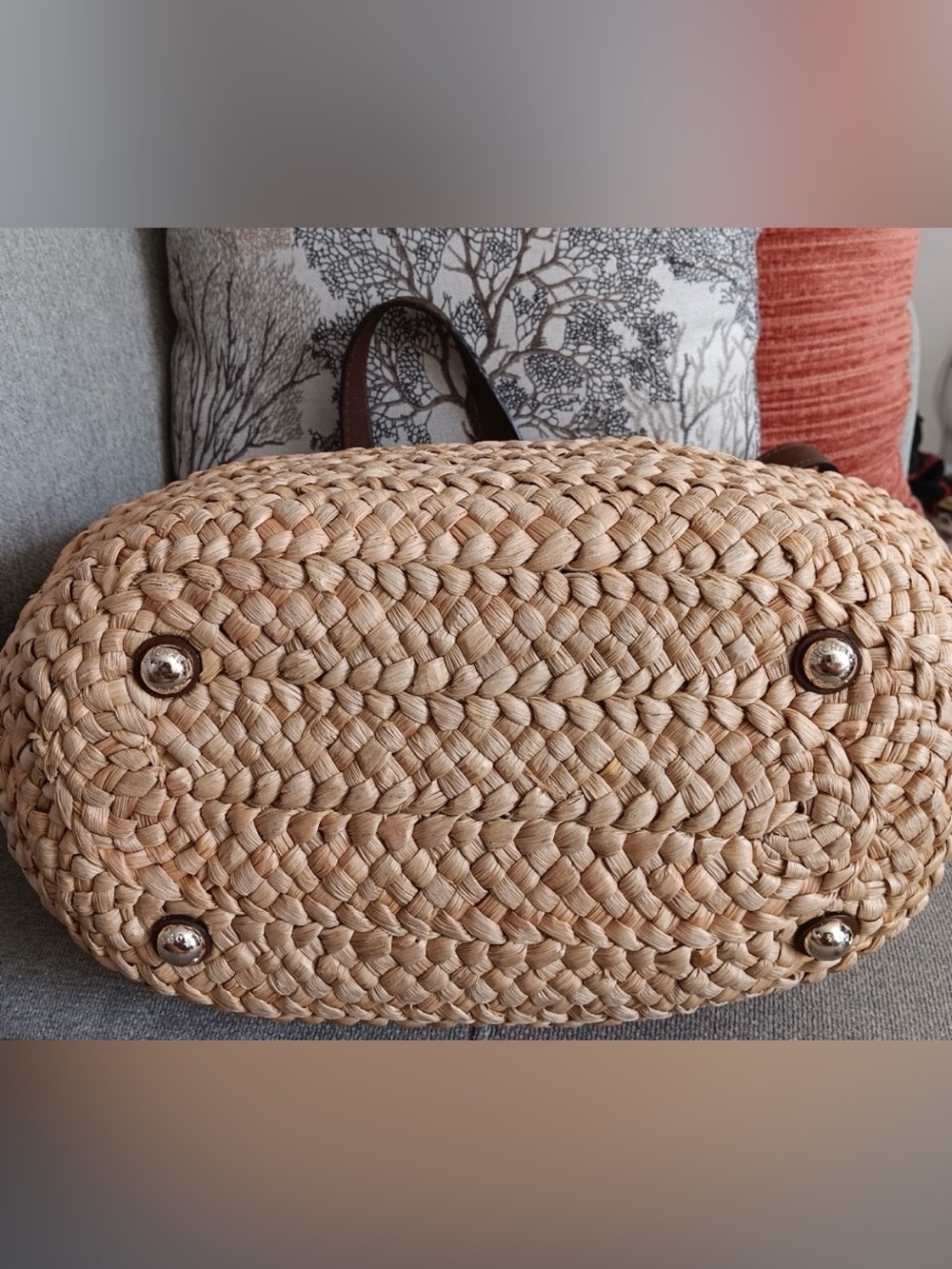 Michael Kors Natural Straw Tote with Dark Brown Leather Trim and Gold Hardware - Picture 11 of 11